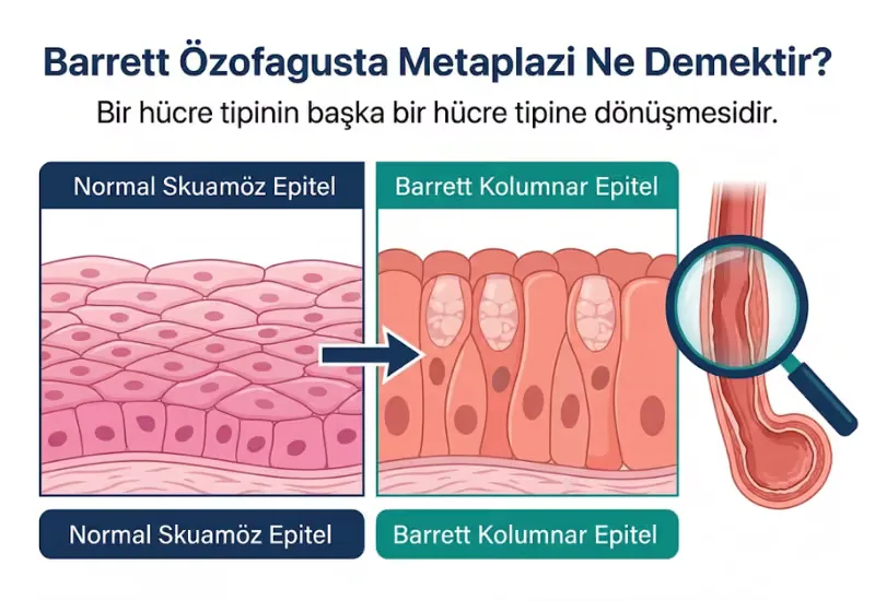 Barrett özofagus metaplazi hücre dönüşümü displazi