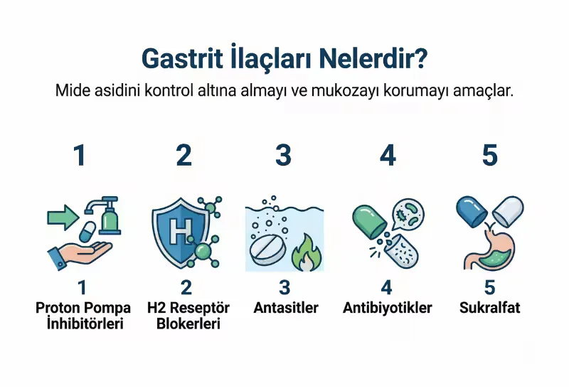 Gastrit ilaçları ve doktor kontrolünün önemini anlatan görsel
