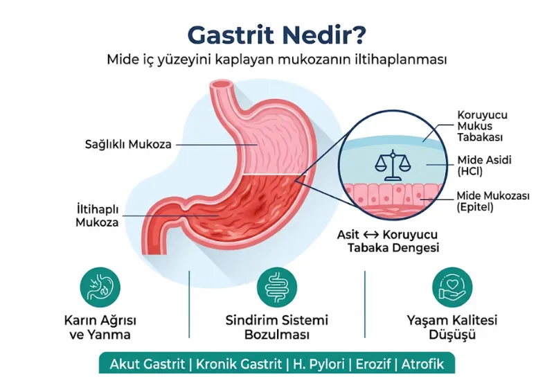 Gastrit nedir mide mukozası iltihaplanması infografiği