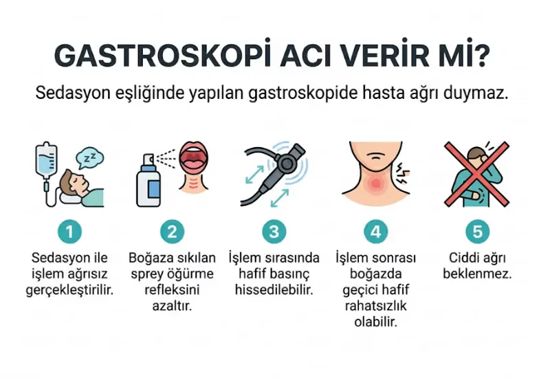 Gastroskopi ağrılı mı acı verir mi infografiği