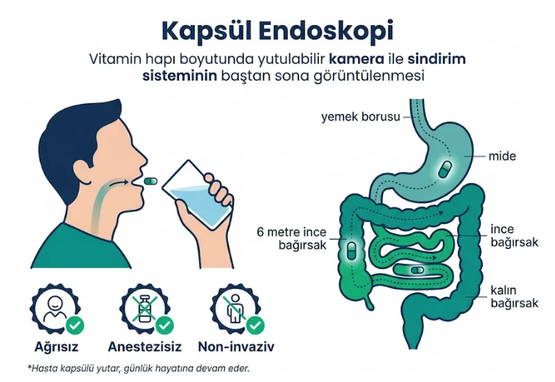 Kapsül endoskopi nedir yutulabilir kamera ince bağırsak görüntüleme