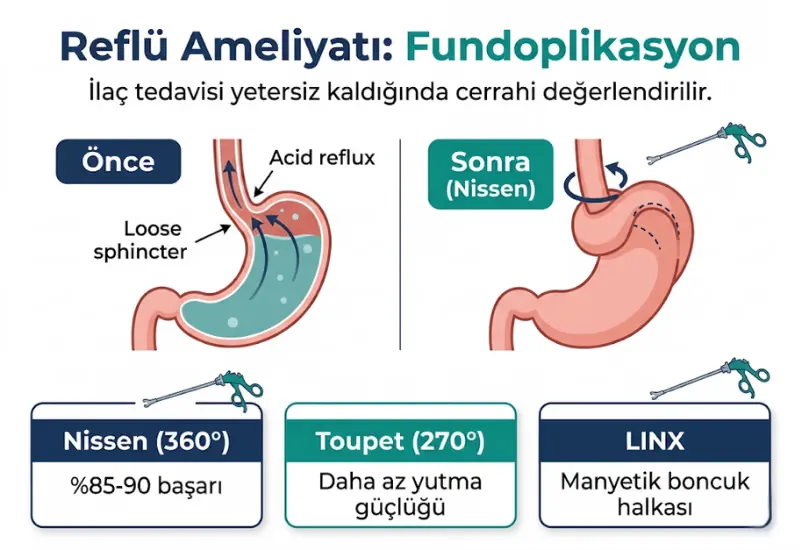 Reflü ameliyatı fundoplikasyon LINX cerrahi yöntemler