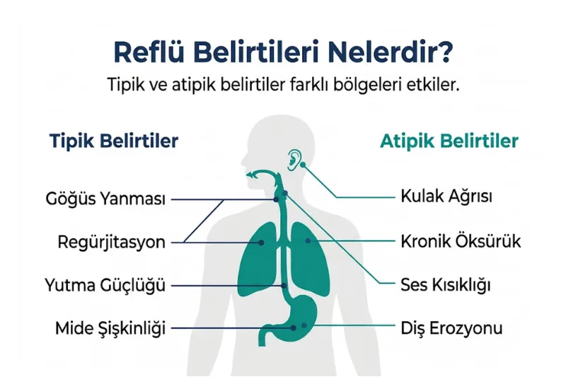 Reflü belirtileri infografiği