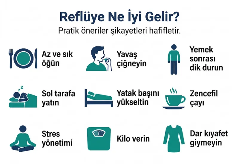 Reflüye iyi gelen yöntemler infografiği