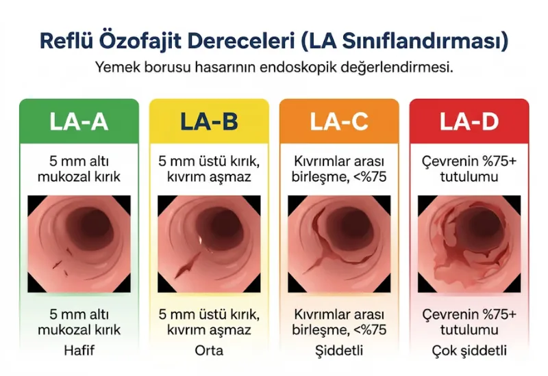 Reflü özofajit dereceleri LA sınıflandırması A B C D