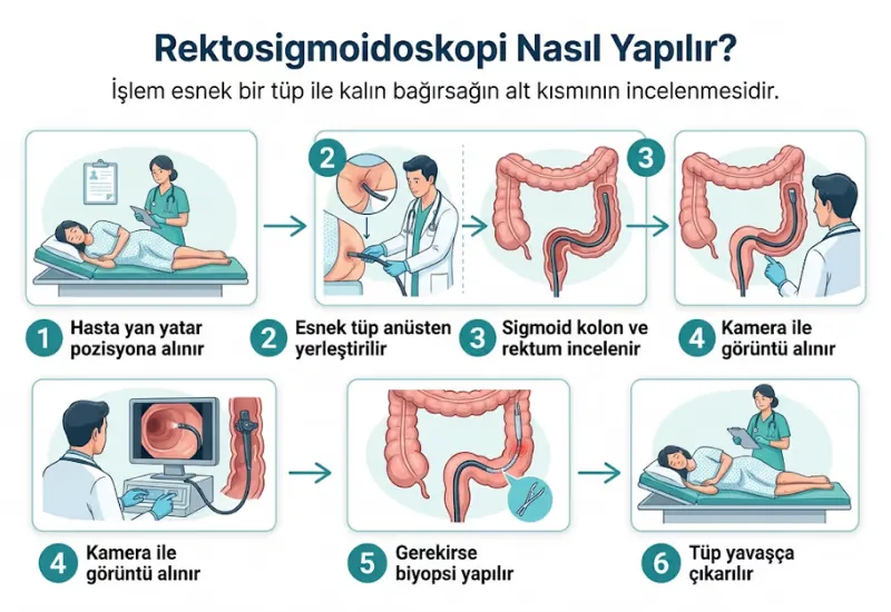 Rektosigmoidoskopi nasıl yapılır infografiği