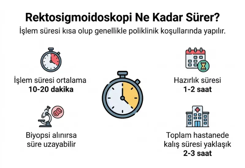 Rektosigmoidoskopi ne kadar sürer infografiği