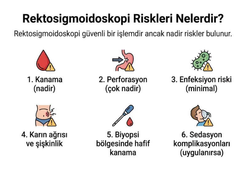 Rektosigmoidoskopi riskleri infografiği