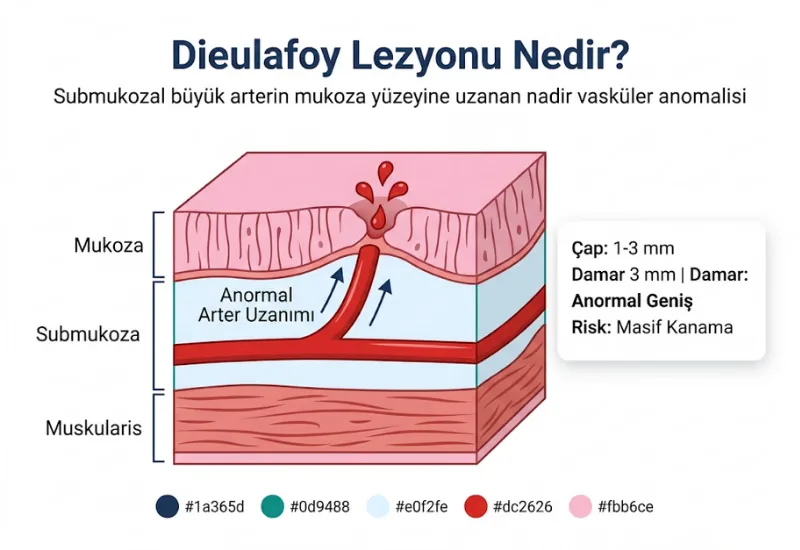 Dieulafoy lezyonu nedir submukozal arter mukozaya uzanan damar